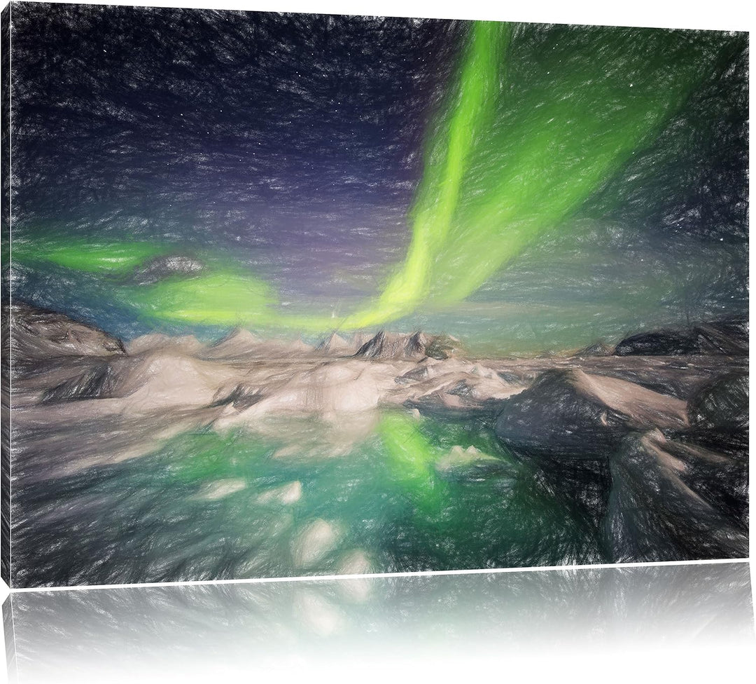 Pixxprint Polarlicht als Leinwandbild/Grösse: 100x70 cm/Wandbild/Kunstdruck/fertig bespannt, 100x70