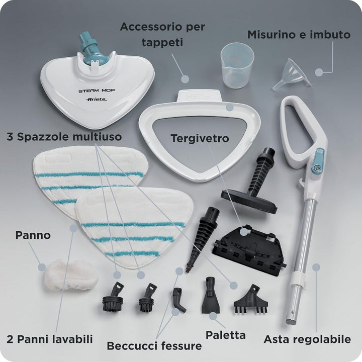 Ariete 4164 Dampfbesen 10-in-1-Dampfreiniger, 1500W, Wassertank 350cc, entfernt bis zu 99% der Bakte