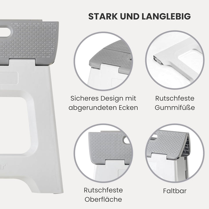 VIGAR Tritthocker Klappbar 32 cm mit Griffen, Polypropylen, Compact Grau Compact Grau 32 cm, Compact