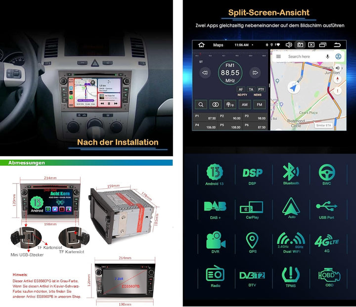 GONFEN 7 Zoll 8-Kern Android 12 Autoradio mit Bluetooth GPS Navigation, Passt für Opel Vauxhall Astr
