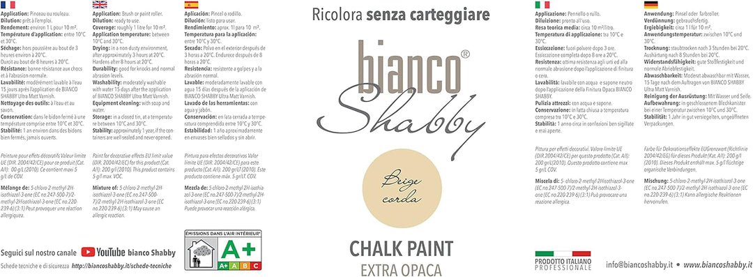 bianco Shabby® Beige Corda Kreidefarbe Wasserbasis für Alle Oberflächen einfach zu verarbeiten ohne