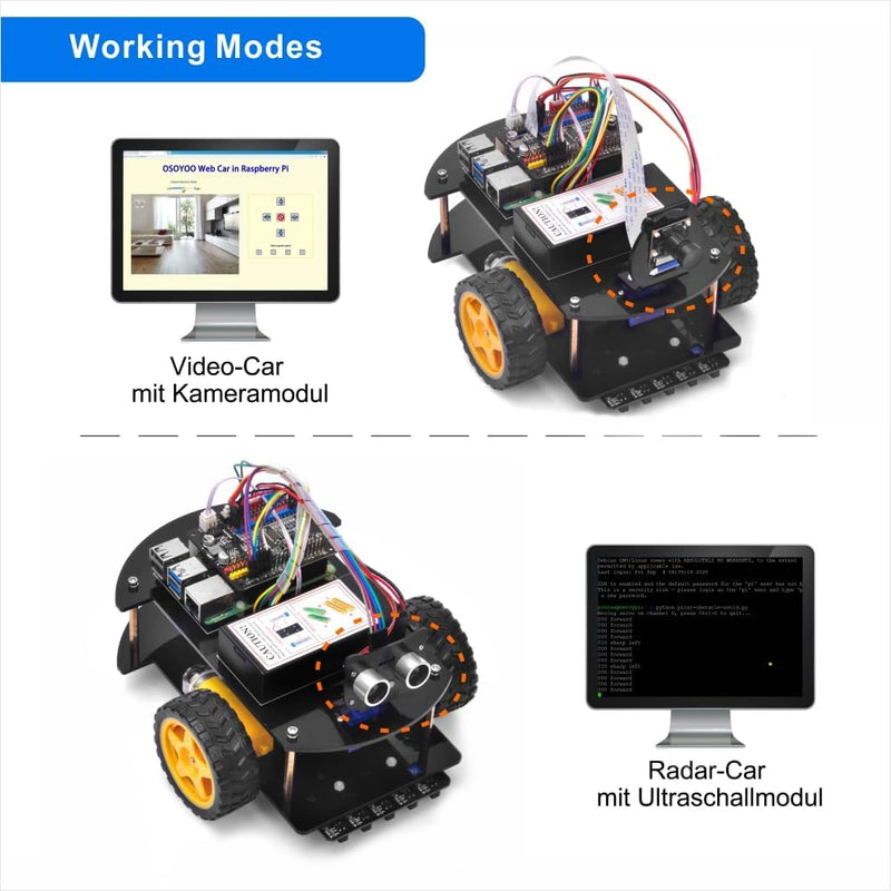 OSOYOO Pie Robot Car, Roboter Bausatz für Raspberry Pi 3B 3A+ 3B+ 4 programmierbar: Mint Kit für Mit