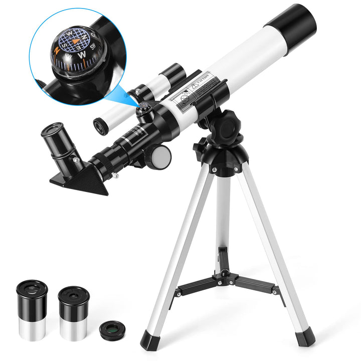 Teleskop für Kinder, Uverbon F40040 Astronomisches Teleskop mit Sucherfernrohr, Kompass und Dreibein