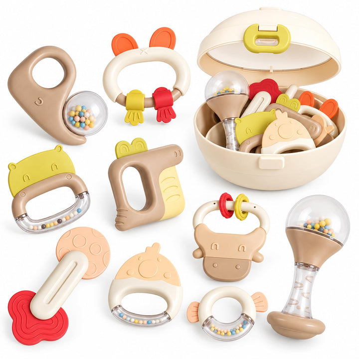 Babyspielzeug 0-6 Monate, 10 Stück Rassel Beissring Greifling Set
