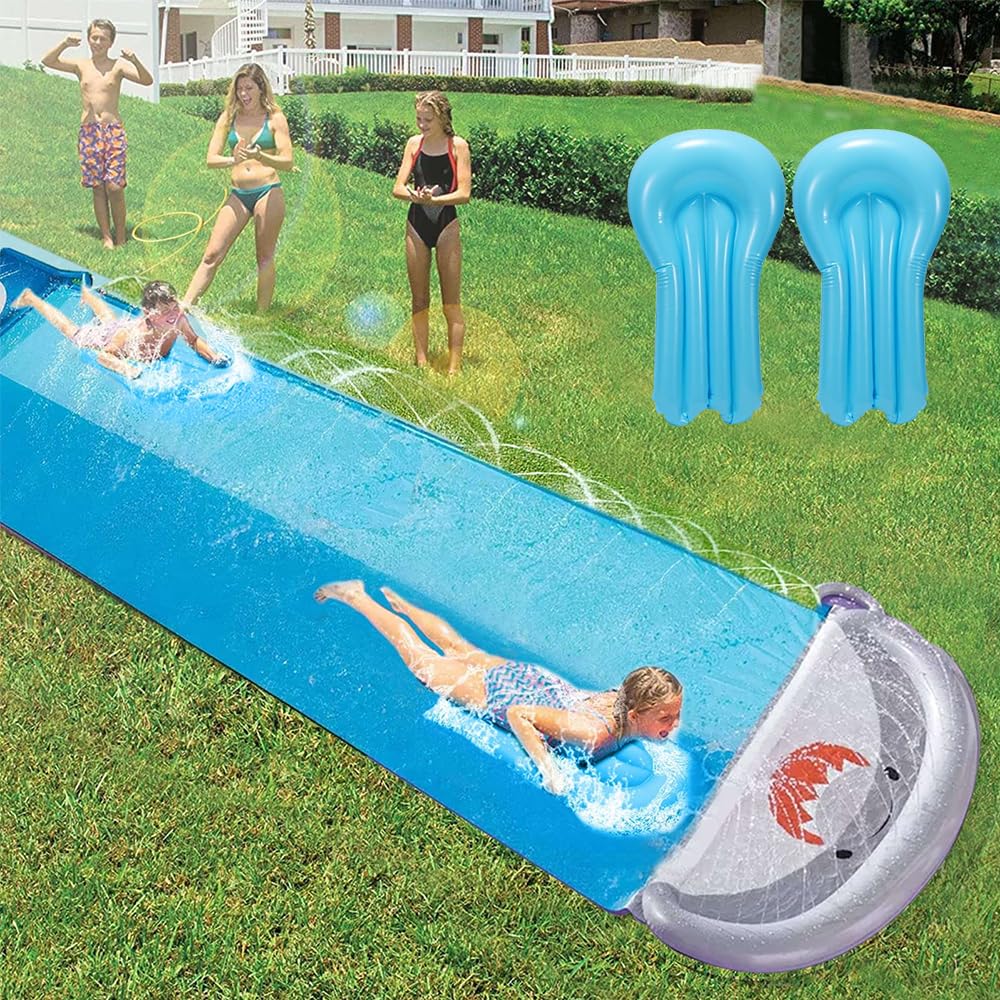 Wasserrutsche Garten, 550 * 145cm Wasserrutsche Draussen, Wasserrutschmatte mit 2 Bodyboards, Doppel