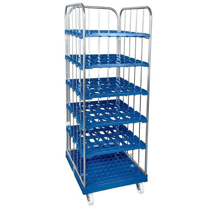Rollbehälter 1650 mm 3-seitig blau verzinkt Rollgitter Rollwagen – Lagertransportlösung für maximale