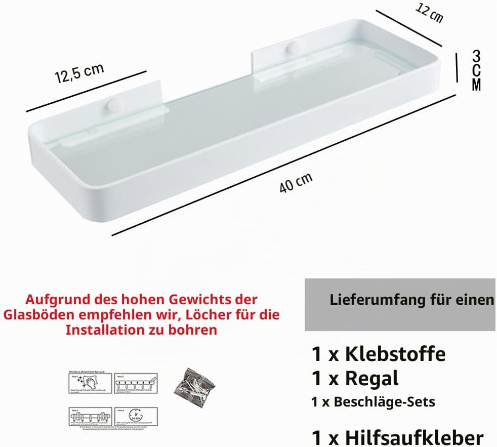 Biutimarden Duschablage Ohne Bohren Badregal Glasregal Wandbefestigung Badregal Rechteckiges 8MM Har