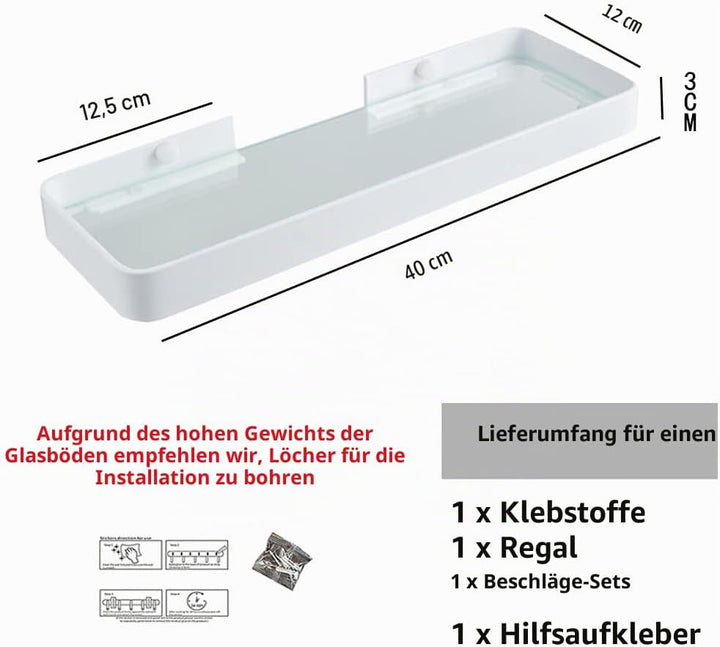 Biutimarden Duschablage Ohne Bohren Badregal Glasregal Wandbefestigung Badregal Rechteckiges 8MM Har