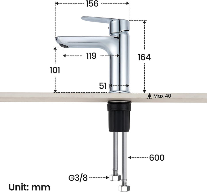 CECIPA Wasserhahn Bad Bleifrei, Waschtischarmatur mit Auslauf Höhe 10cm | Hochdruck Waschbecken Arma