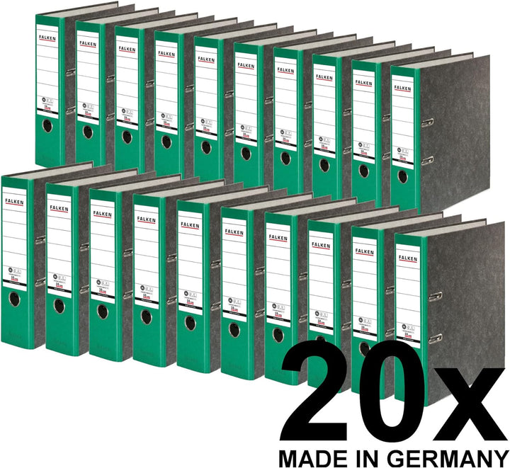 Original Falken 20er Pack Recycling-Ordner Wolkenmarmor. Made in Germany. 8 cm breit DIN A4 grüner R