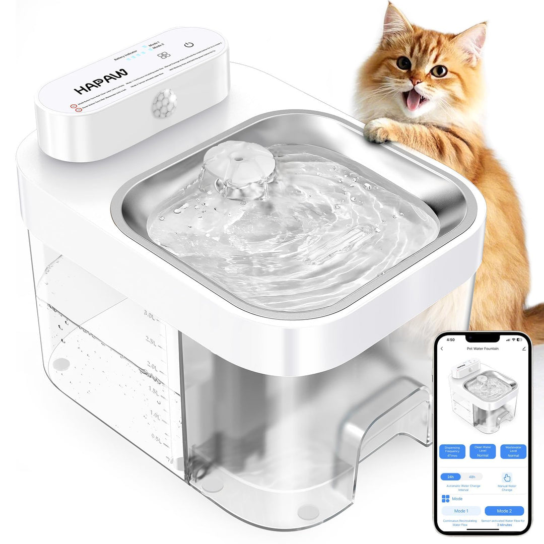 Katzenbrunnen mit App-Überwachung, 3L Frisch- & 1,35L Abwassersystem, Trinkbrunnen für Katzen, Filte