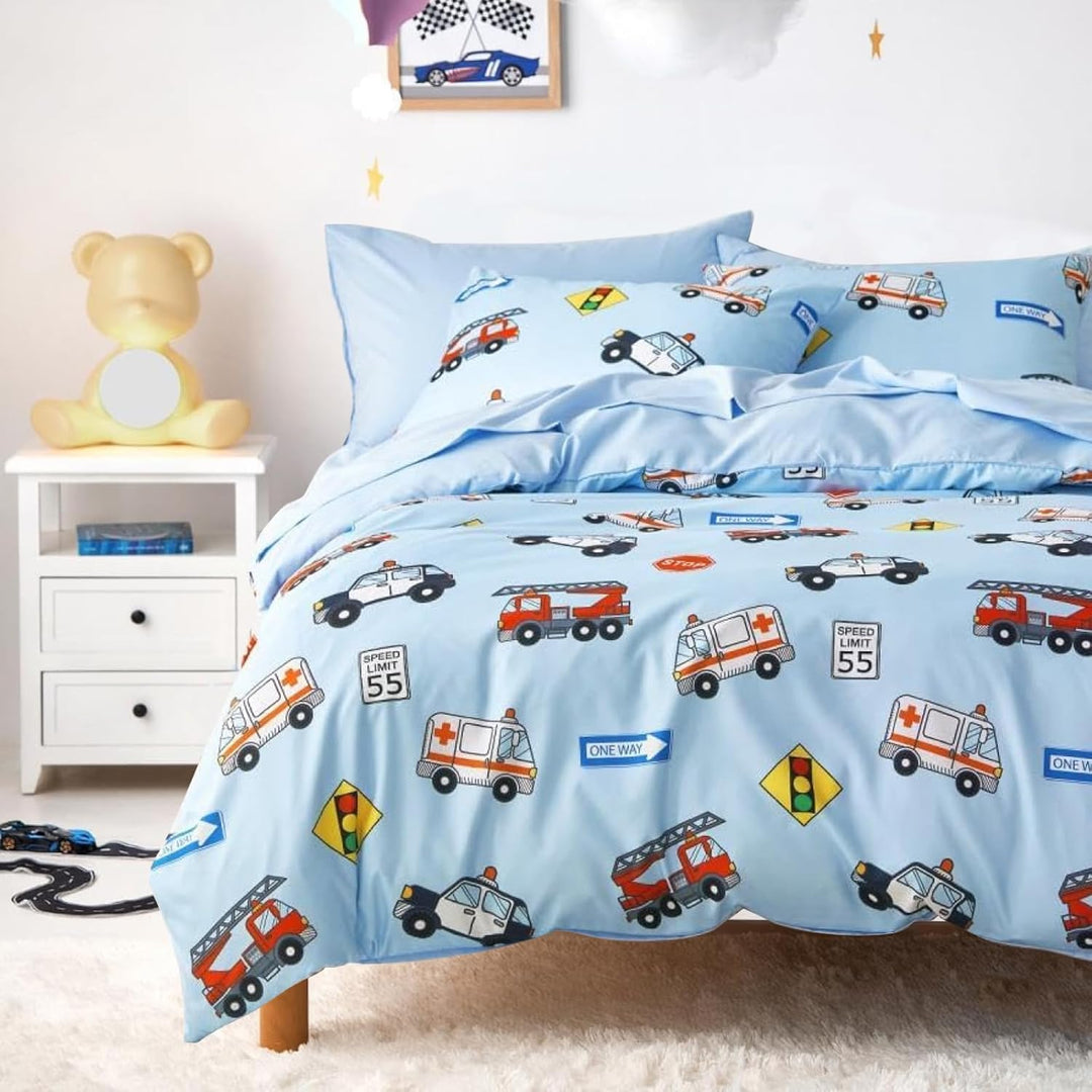 Freyamy Kinder Bettwäsche 135x200cm Blau Bunt Cartoon Auto Jungen Kinderbettwäsche Mikrofaser Cars A