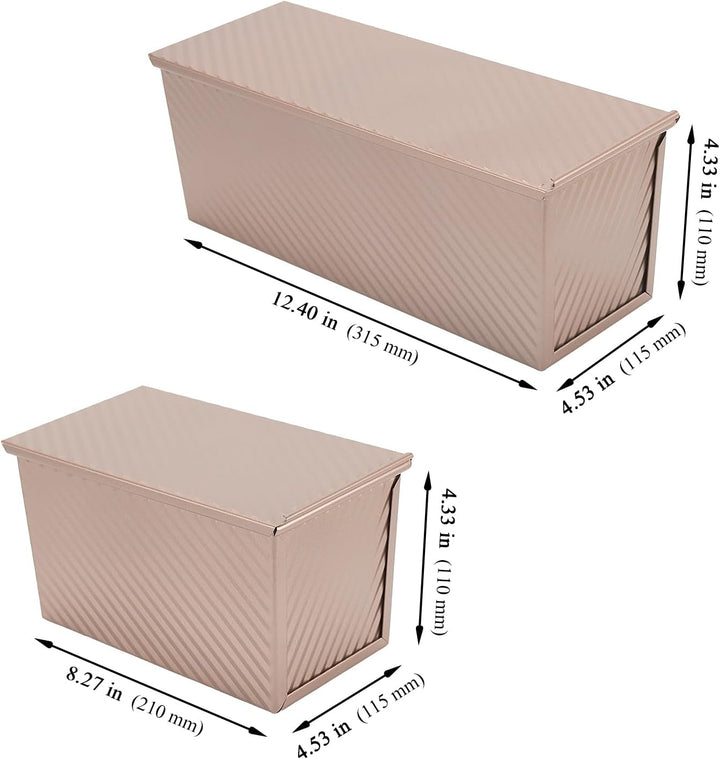 MUKSEUT 3 Stück Toastbrot Backform mit Deckel 750g und 450g, Well Toastbrotform Antihaft Brotbackfor