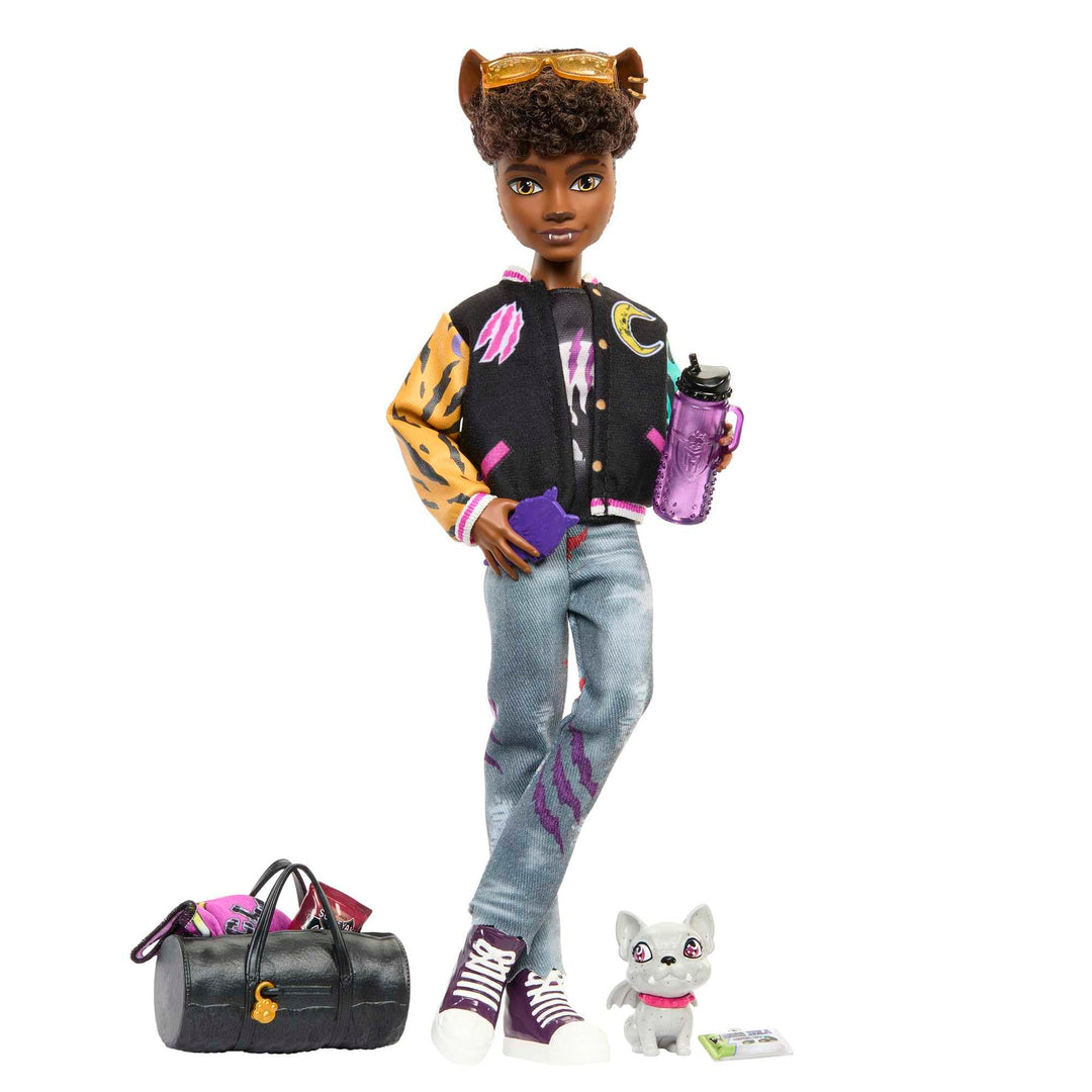Monster High-Puppe, Clawd Wolf-Puppe mit Gargoyle-Bulldogge als Haustier und themenbezogenem Zubehör