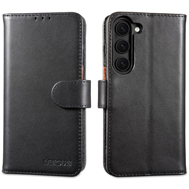 LENSUN Echtleder Hülle für Samsung Galaxy S23, Handyhülle [Echtes Leder] [Magnetverschluss] [RFID Sc