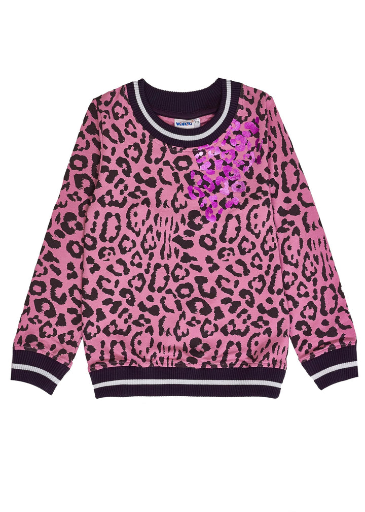 Winkiki Kinder Teenager Mädchen Pullover Leopardenmuster Longsleeve Langarm. Rosa 128, Rosa 128