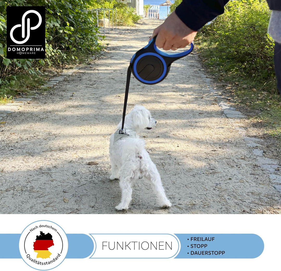 DOMOPRIMA Rollleine Flexibel in 3 Grössen (S,M,L) und 4 Farben (grau, blau, grün, pink) - Robuste un