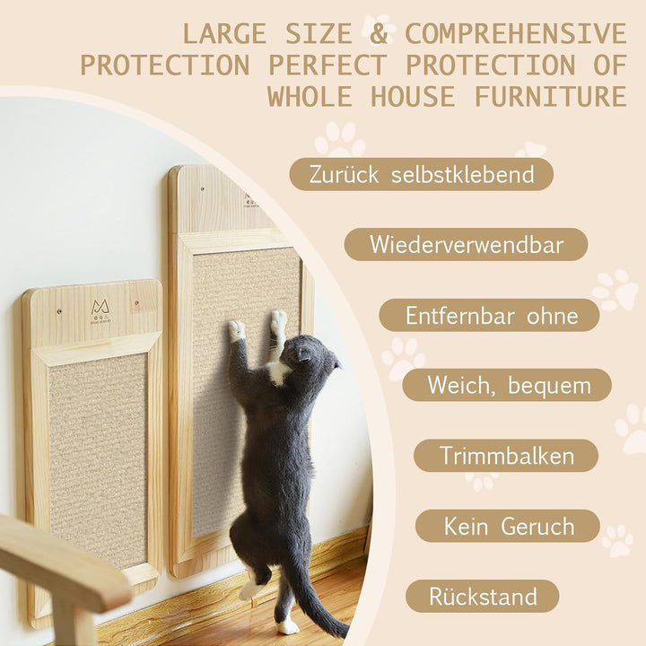 Katzen Kratzmatte Selbstklebend XXL, 200 x 40 cm, Kratzschutz für Sofa und Wände, Katzenteppich für