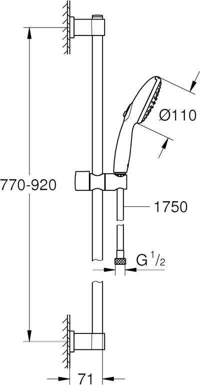 GROHE Vitalio Start 110 - Brausestangenset (wassersparend, 2 Strahlarten, Brausestange 900mm, Brause