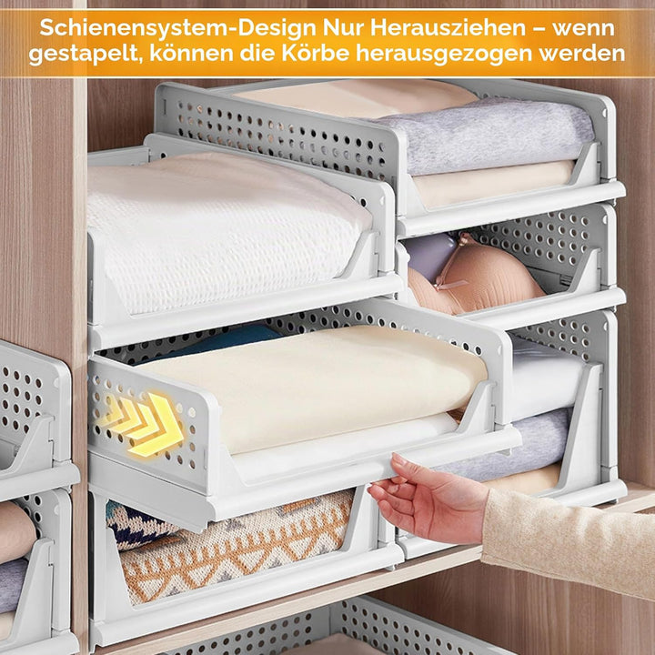 Kleiderschrank-Organizer, 4 grosse stapelbare Körbe, 43 x 33,5 x 25 cm, Kunststoff-Aufbewahrungsbehä