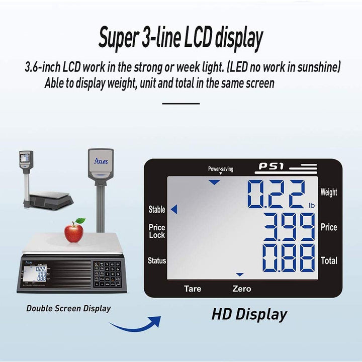 ACLAS Marktwaage Waage mit Stange 30kg Kontrollwaage Geeichte Ladenwaage - mit Dual LCD-Display Indu