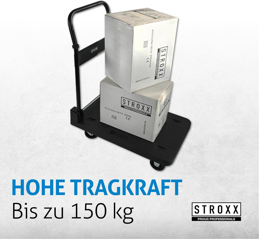 STROXX – Plattformwagen 150Kg - Extreme leicht - 740x470x930mm (LxBxH) Grosse Fläche - Transportwage