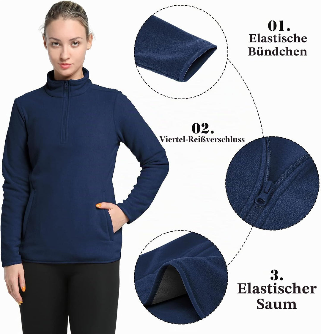 33,000ft Damen Fleece Pullover mit Halbreissverschluss Stehkragen Fleecepullover Sweatjacke Winter W