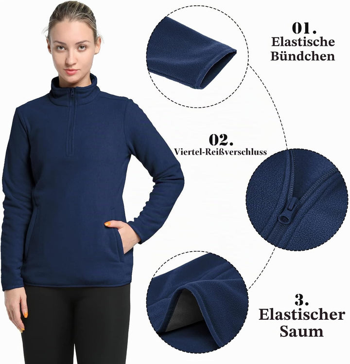 33,000ft Damen Fleece Pullover mit Halbreissverschluss Stehkragen Fleecepullover Sweatjacke Winter W