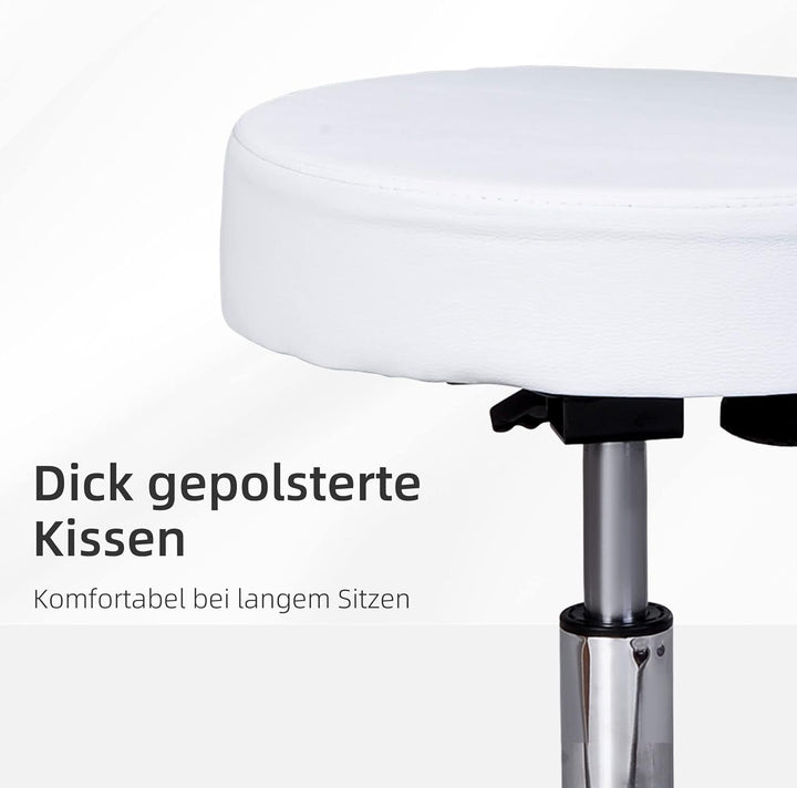 HOMCOM Arbeitshocker Rollhocker Drehhocker höhenverstellbar mit Lehne Büro Weiss Φ35 x H72-84 cm, We
