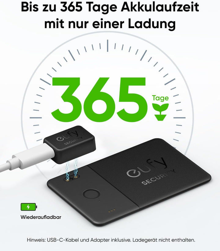 eufy SmartTrack-Karte E30 (Schwarz, 1er-Pack), Wiederaufladbar, Funktioniert mit Apple Wo ist? (nur