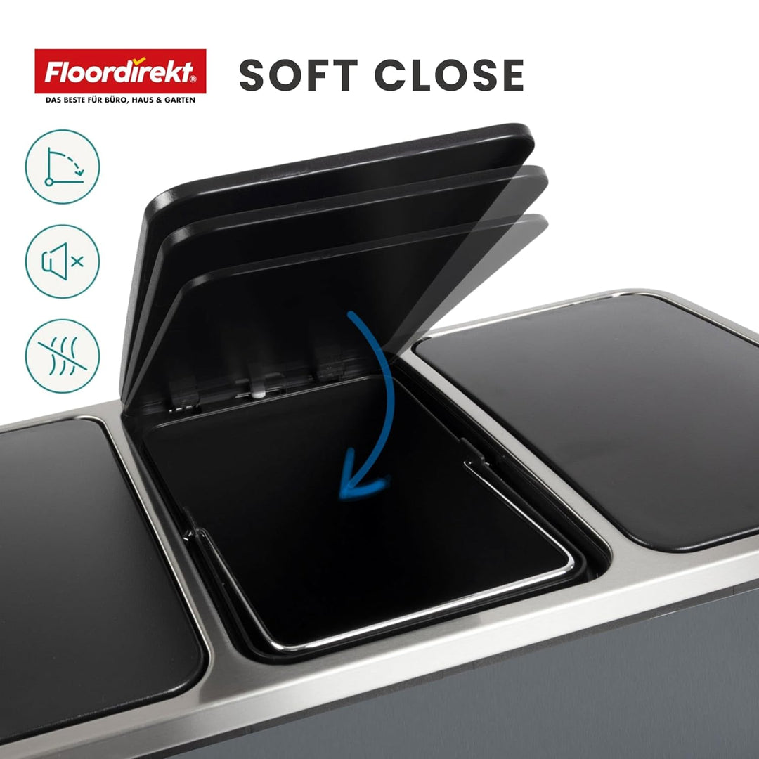 Floordirekt Mülleimer Küche 2×30L Anthrazit | 2-Fach Mülltrennung, Treteimer Küche, Metall, Soft-Clo