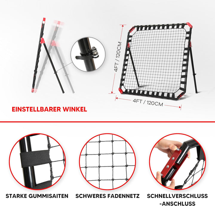 NET Playz - Fussball Kickback Rebounder Tor Stahl Rückprallwand Einstellbar mobil Faltbar, Ausrüstun