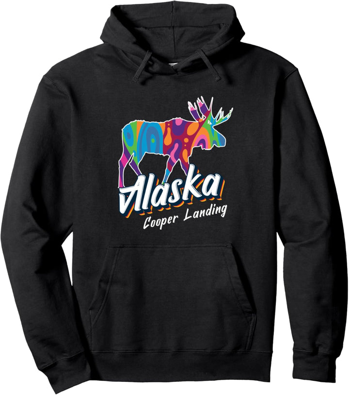 Cooper Landing Alaska USA Colorful Moose Vacation Souvenir Pullover Hoodie