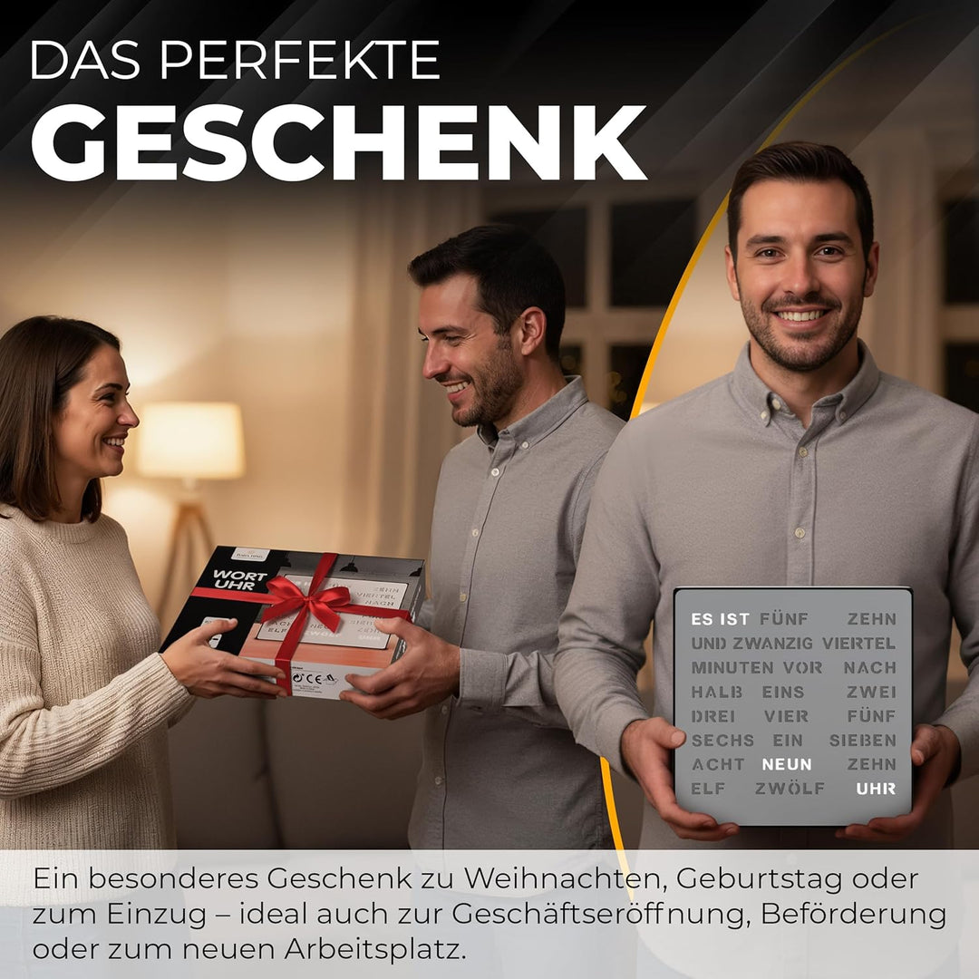 Bada Bing Edle LED Wortuhr Uhr Deutsche Wort Anzeige mit USB Kabel Metall Optik Silber Design Wanduh