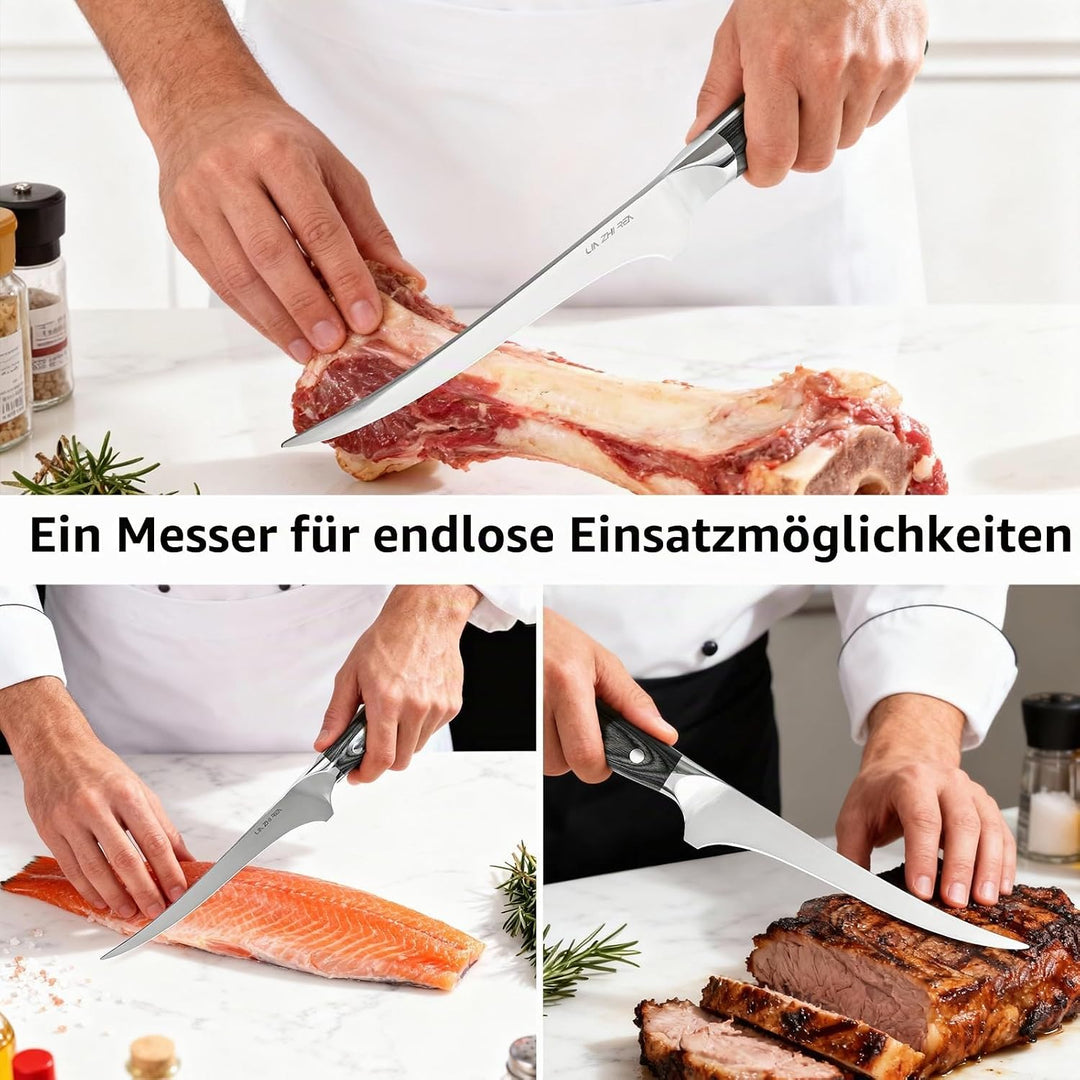 Filletmesser, 18 cm Professioneller Fisch, Knochenmesser mit ergonomischem Griff für Fleisch, Fisch,