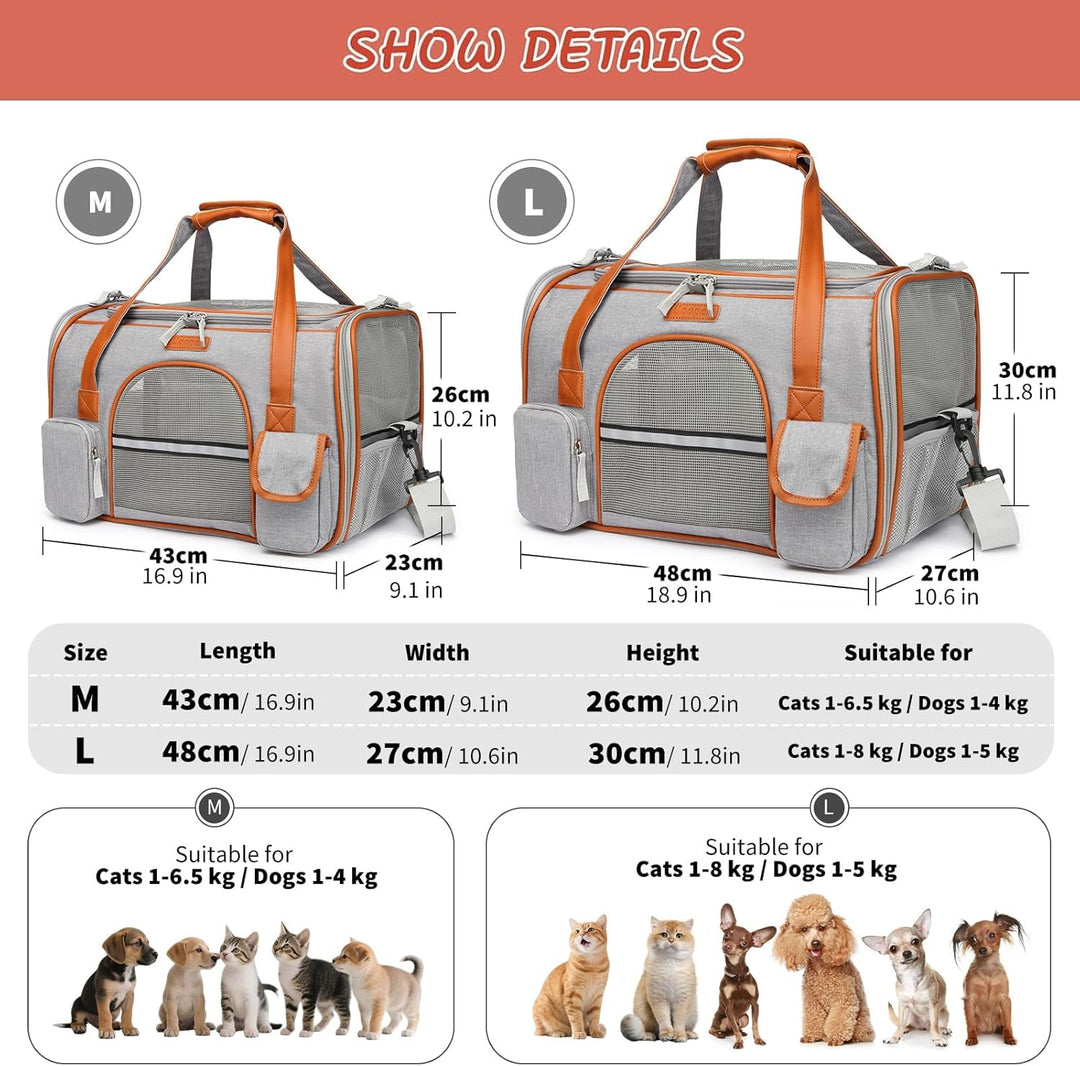 PETCUTE Transportbox Katze und Hunde,Katzentransportbox mit Abnehmbare Matte,Faltbare Atmungsaktiv K