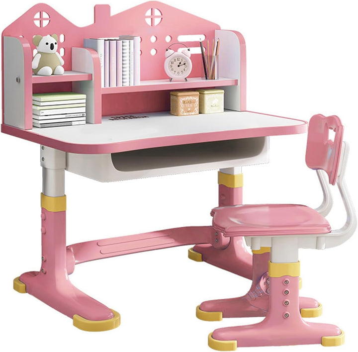 Ergonomisches Schreibtisch- und Stuhl-Set für Kinder, höhenverstellbarer Schultisch mit Bücherregal,