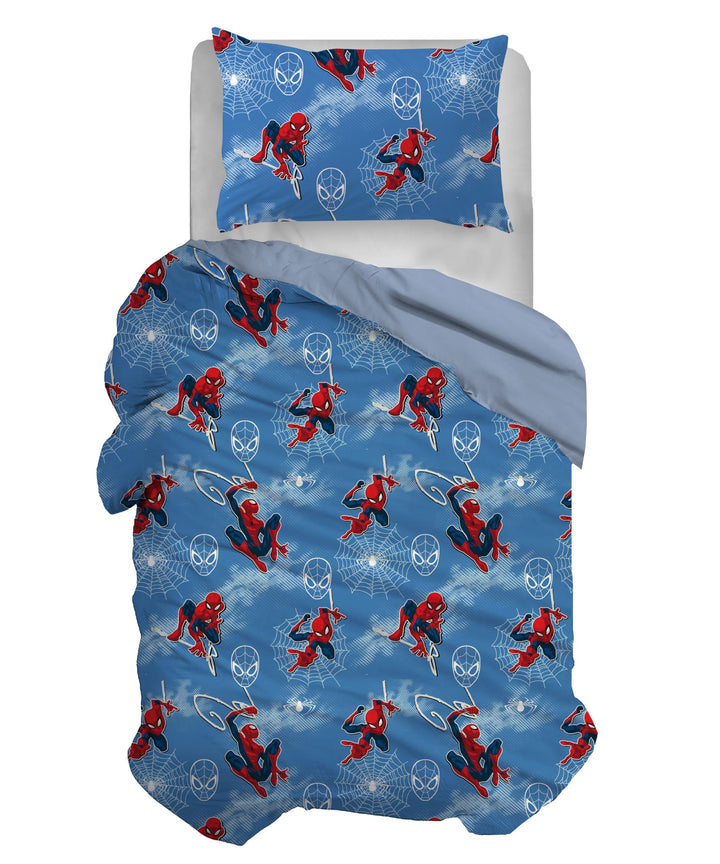 Spiderman Bettbezug-Set für Einzelbett, Baumwolle, Blau, 155 x 200 cm, Kissenbezug 50 x 80 cm, Marve