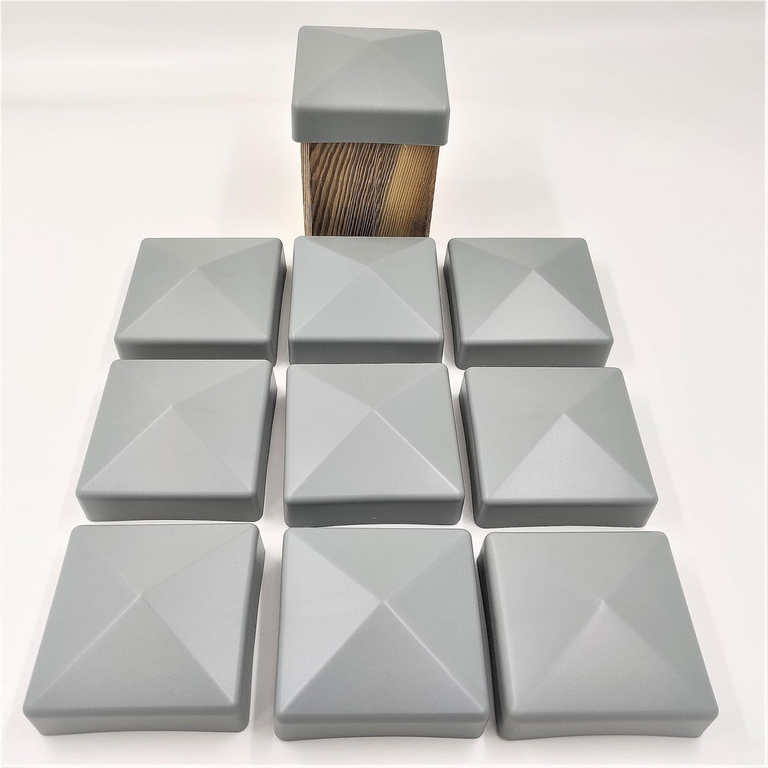 10 Stück Zaun Pfostenkappe 90 mm Pyramide Abdeckkappe grau für Pfosten 9 x 9 cm (UV stabilisiert/Mad