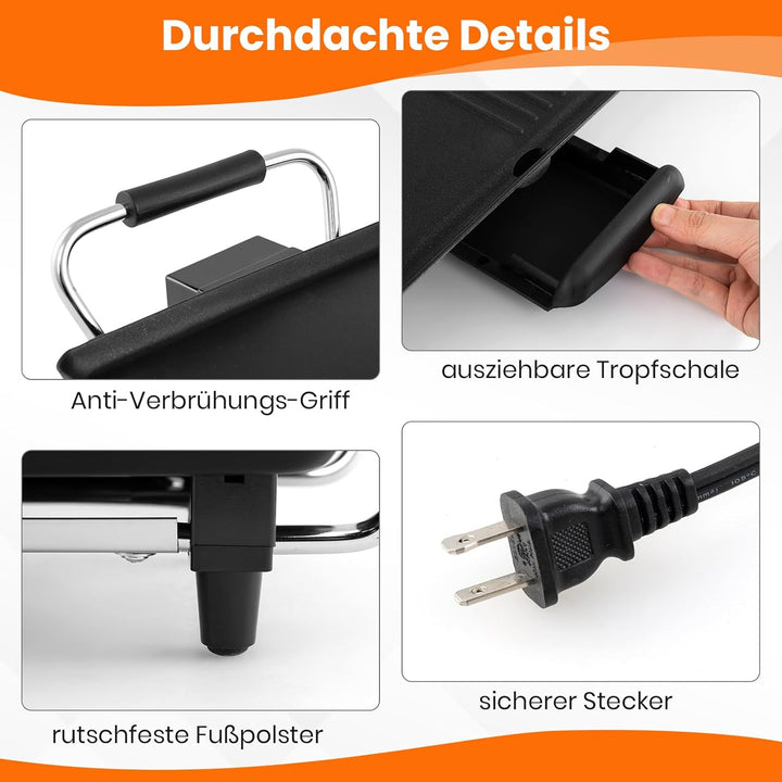 RELAX4LIFE Tischgrill elektrisch, 100 x 22 cm extra lange Teppanyaki-/Plancha-Grillplatte, Elektrogr
