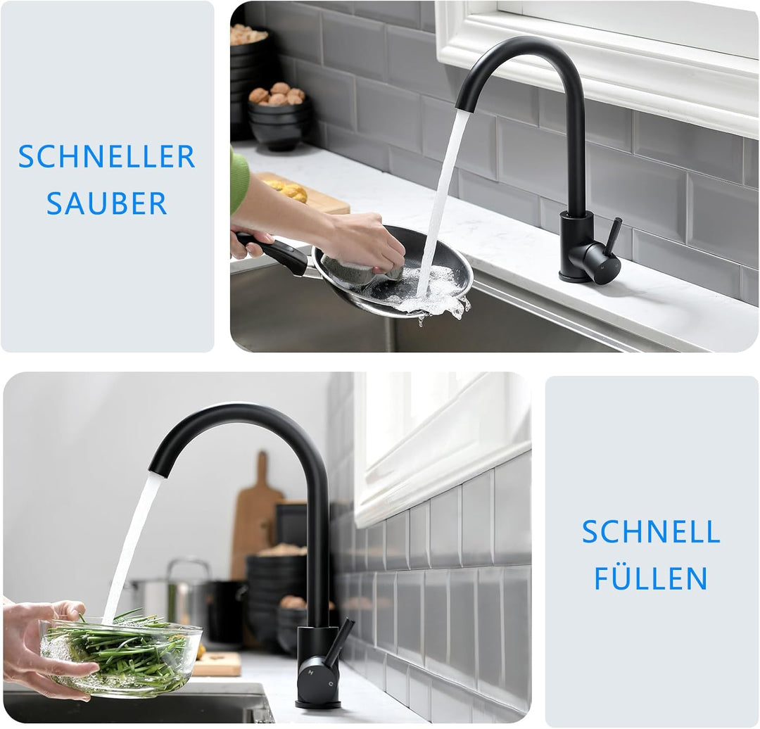 AIMADI Küchenarmatur Einhebelmischer, 360° Drehbarer Wasserhahn Küche aus Edelstahl, Hochwertige Spü