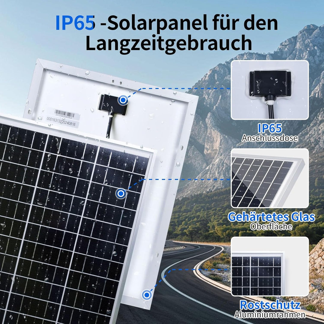 ECO-WORTHY 25W 12V Solar Batterieladegerät, 25W wasserdichtes Solarpanel Kit + verstellbare Halterun