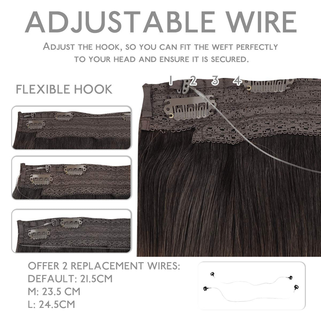 WENNALIFE Secret Hair Extensions Echthaar, 40cm 16 Inch 95g Dunkel Braun Remy Haarverlängerung Echth
