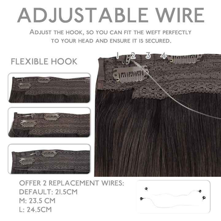 WENNALIFE Secret Hair Extensions Echthaar, 40cm 16 Inch 95g Dunkel Braun Remy Haarverlängerung Echth