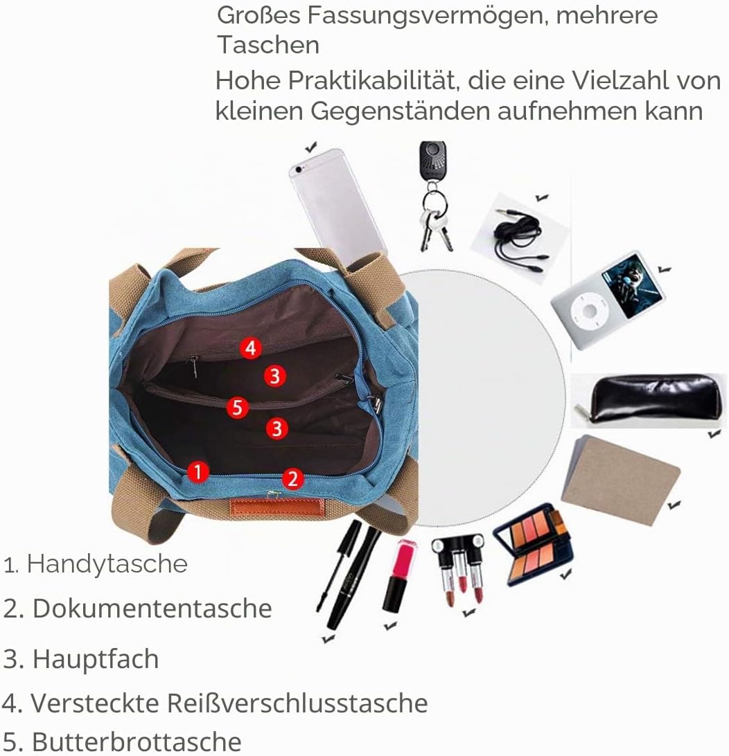 NICOLE &amp; DORIS Canvas Tasche Damen Tragetaschen für Damen Schultertaschen Umhängetasche Leinwand Han