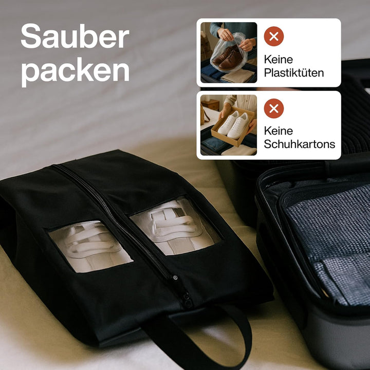 TRAVEL DUDE Schuhtaschen 2er Set | schwarz | mit transparentem Fenster | wasserabweisend, Ultraleich