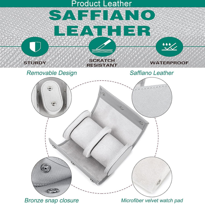 Hiram Uhrenkoffer aus echtem Leder für 2 Uhren, handgefertigt, echtes Saffiano-Leder, Reiseuhr, trag