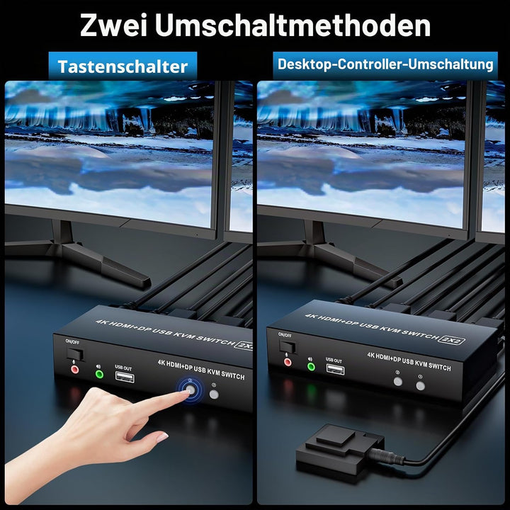 HDMI + Displayport KVM Switch 2 Port, BolAAzuL 4K@60Hz USB 2.0 KVM Switch Box 2 PC 2 Monitor HDMI 2.