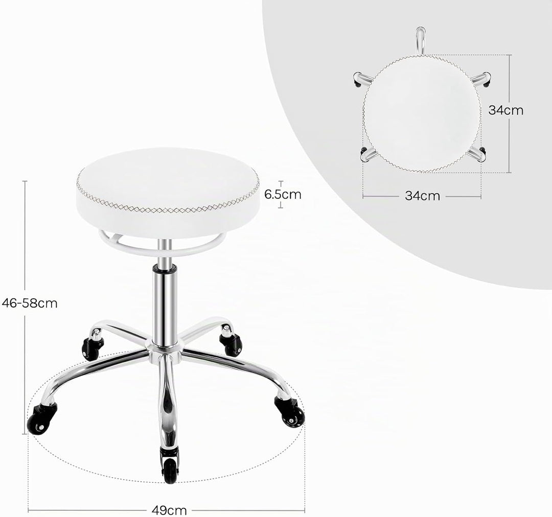 WOLTU Rollhocker höhenverstellbar, Bürohocker 360° drehbar, Weiss | Drehhocker mit Rollen, runder Ho