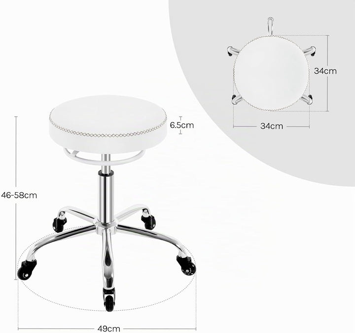 WOLTU Rollhocker höhenverstellbar, Bürohocker 360° drehbar, Weiss | Drehhocker mit Rollen, runder Ho